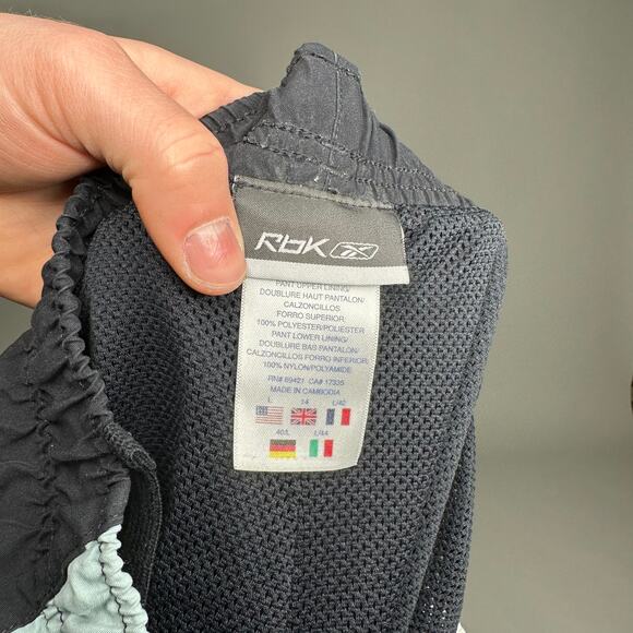 Vintage Reebok Track Pants Jet Black Polyester Sweatpants Mint Blue Y2K - Picture 4 of 4